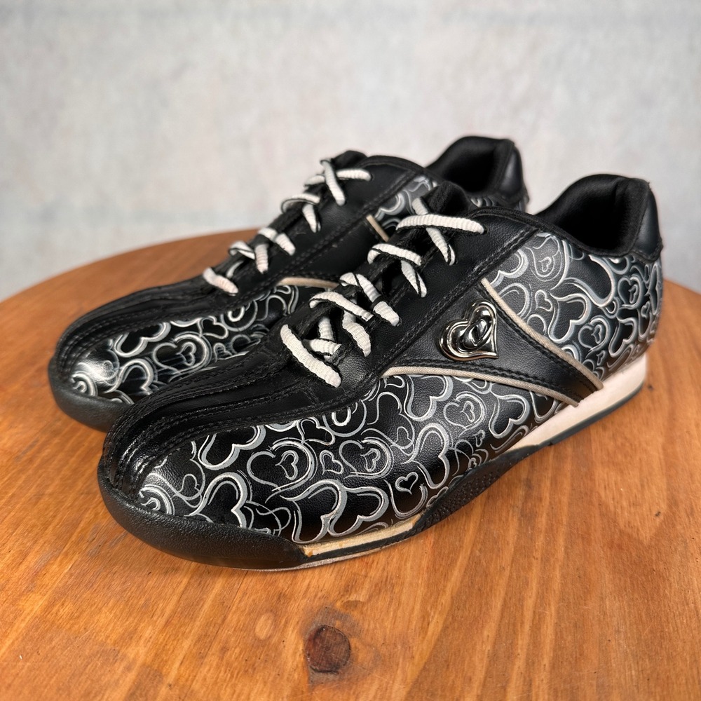 Dexter Bowling Shoes Women 6 Black Silver Heart Print Joan B4245-1 Good